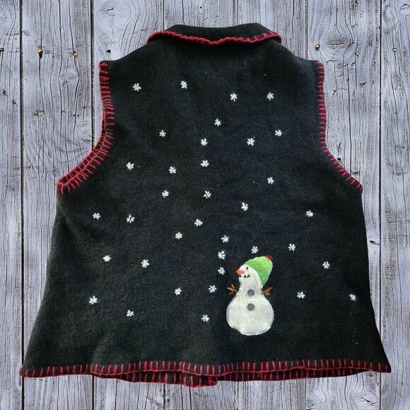 Vintage Coldwater Creek Ugly Christmas Sweater Vest Cardigan Size S Snowmen - Picture 5 of 7